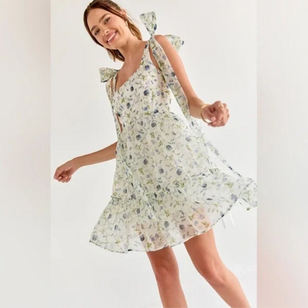Alahna Tie Strap Floral Ivory Mini Dress
